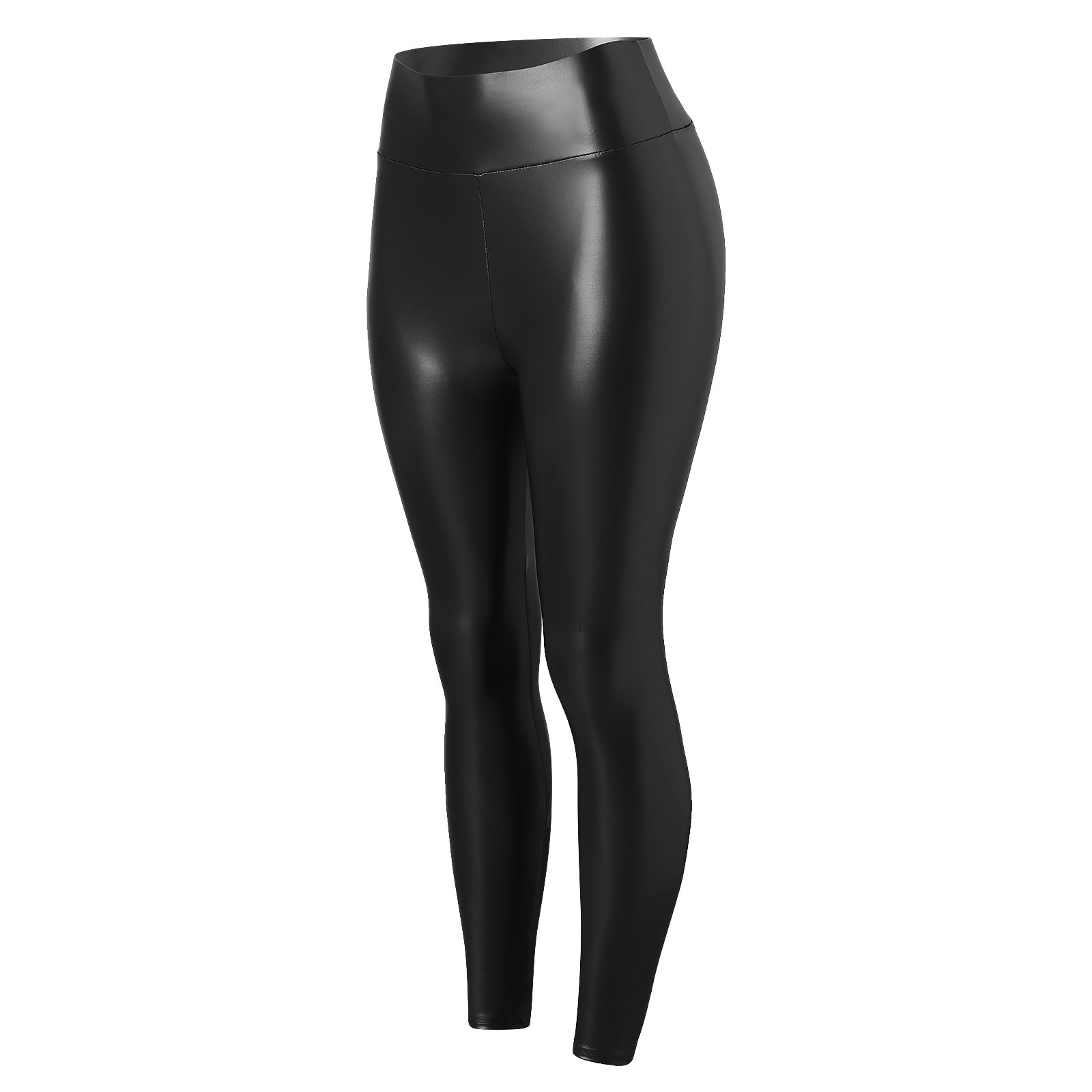 thumbnail image 2 of Leggings de cintura alta de piel sintética para mujer: pantalones holgados y elásticos de color liso para todas las estaciones, 2 of 8